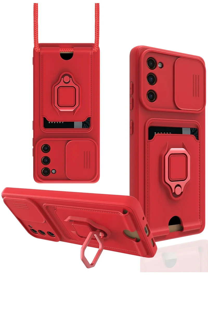 Newface Samsung Galaxy S20 FE Kılıf Zuma Kartvizitli Yüzüklü Silikon - Kırmızı