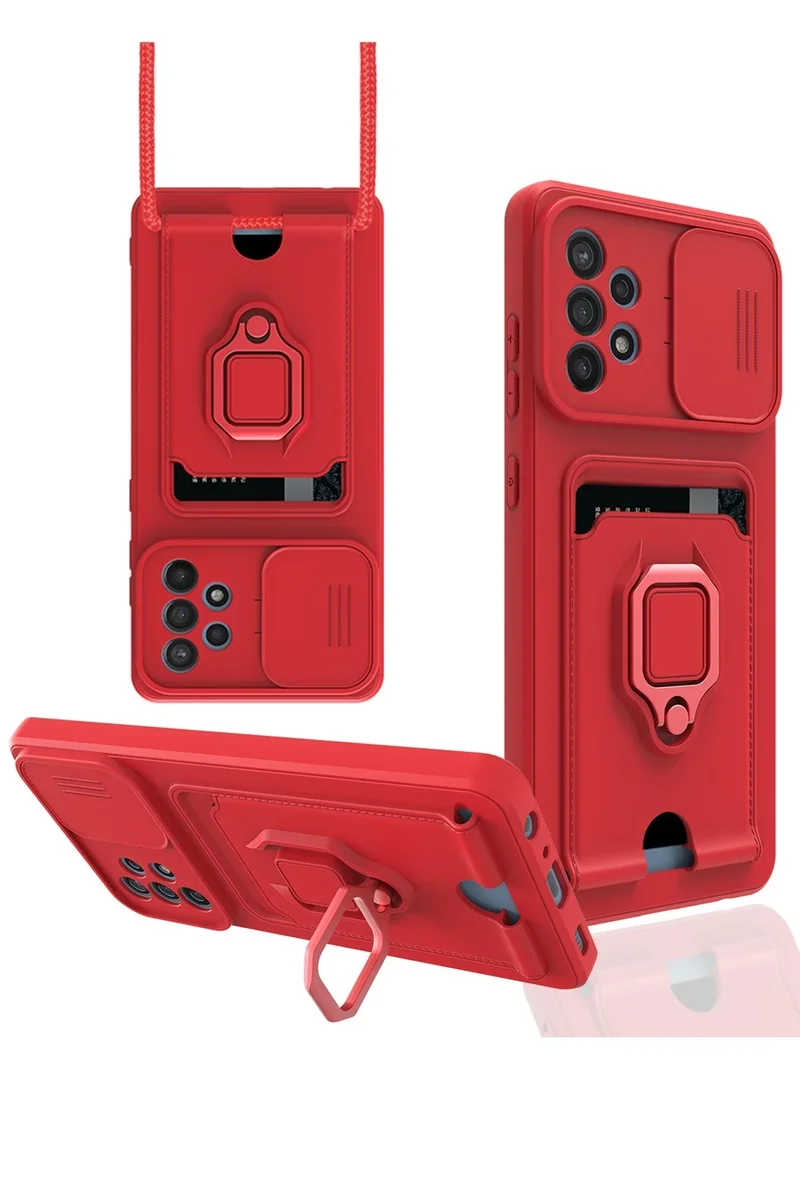 Newface Samsung Galaxy A72 Kılıf Zuma Kartvizitli Yüzüklü Silikon - Kırmızı