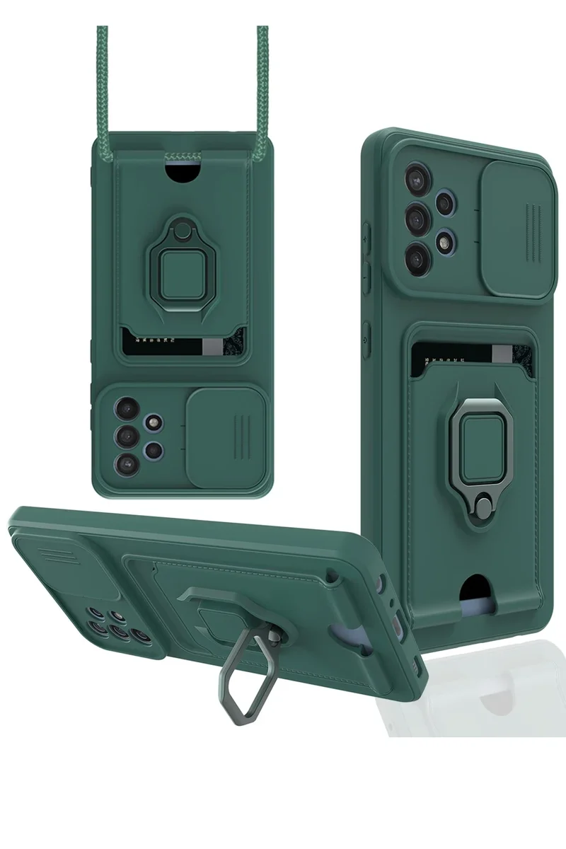 Newface Samsung Galaxy A72 Kılıf Zuma Kartvizitli Yüzüklü Silikon - Yeşil