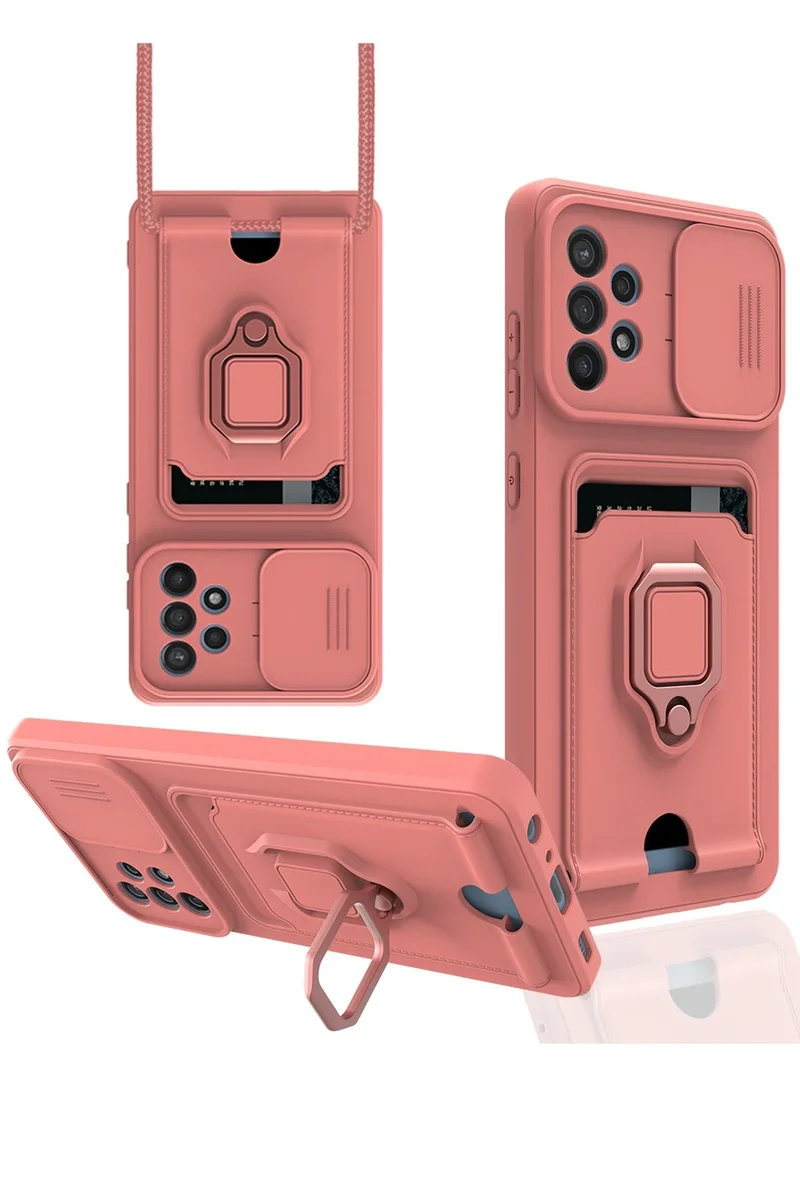 Newface Samsung Galaxy A72 Kılıf Zuma Kartvizitli Yüzüklü Silikon - Pembe