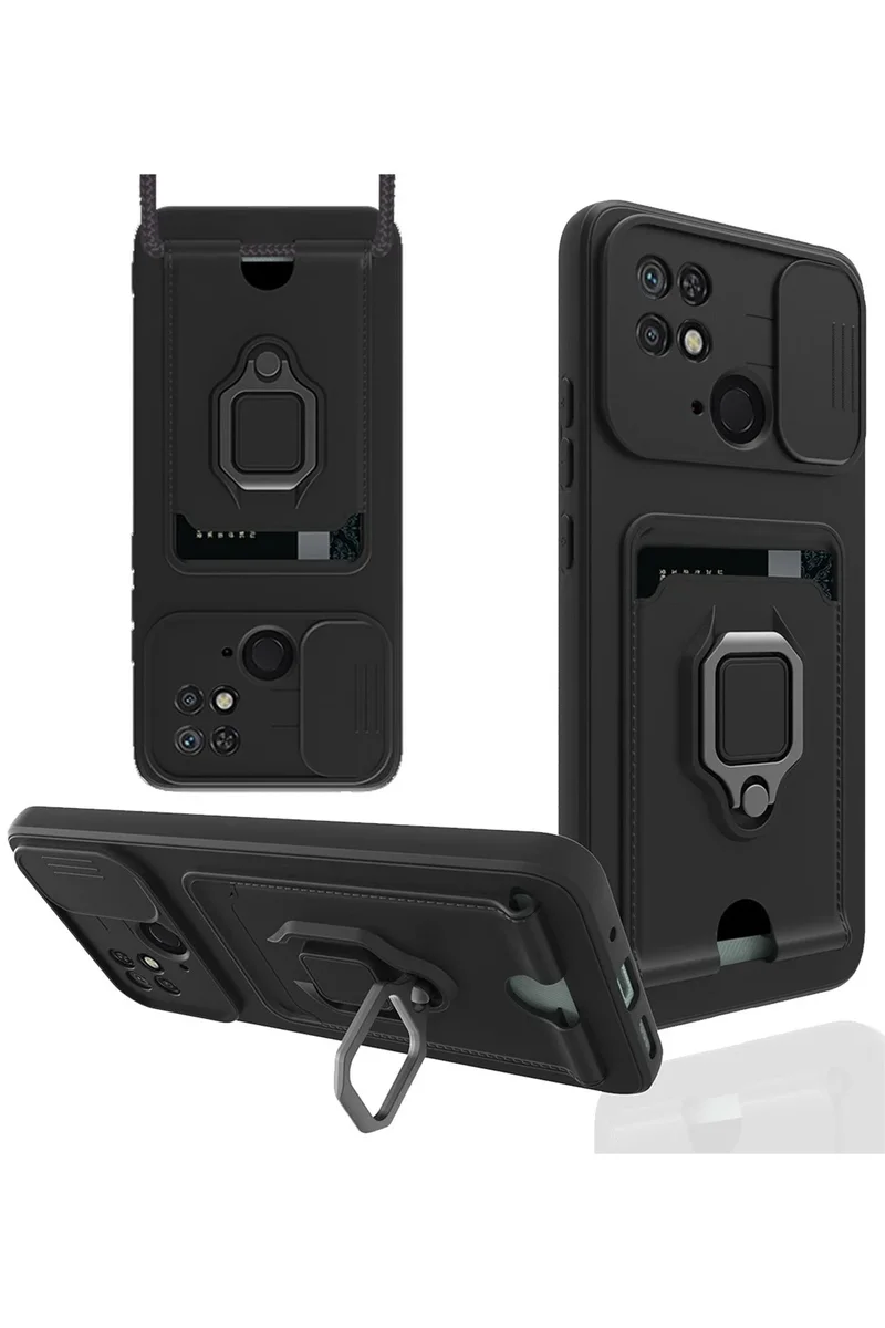 Newface Xiaomi Redmi 10C Kılıf Zuma Kartvizitli Yüzüklü Silikon - Siyah