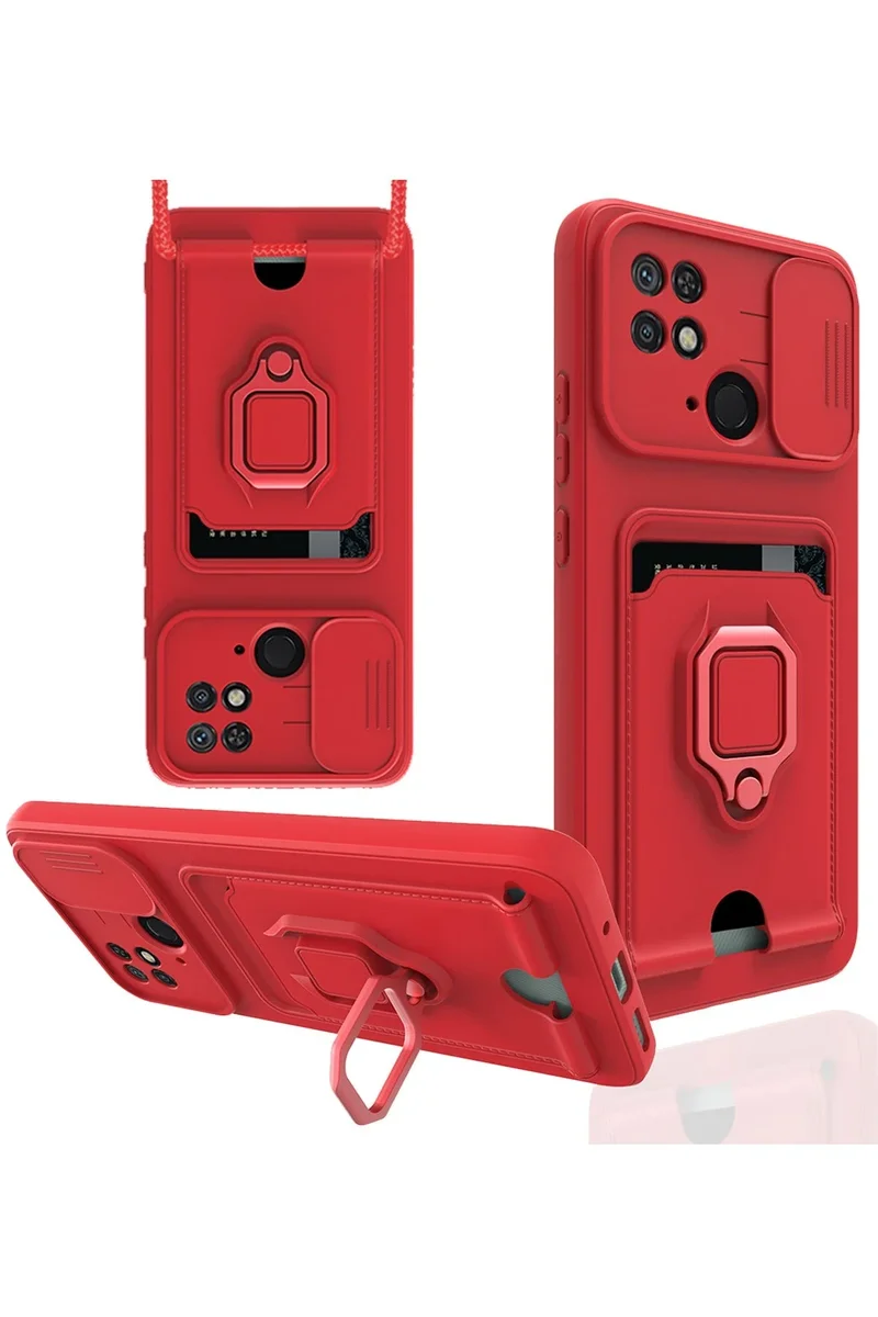 Newface Xiaomi Redmi 10C Kılıf Zuma Kartvizitli Yüzüklü Silikon - Kırmızı