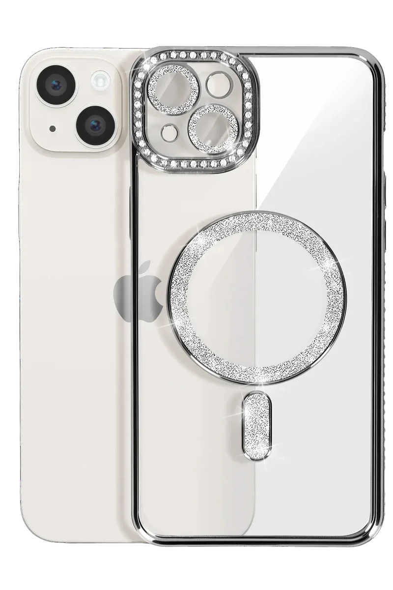 Newface iPhone 15 Kılıf Joke Simli Magneticsafe Kılıf - Siyah