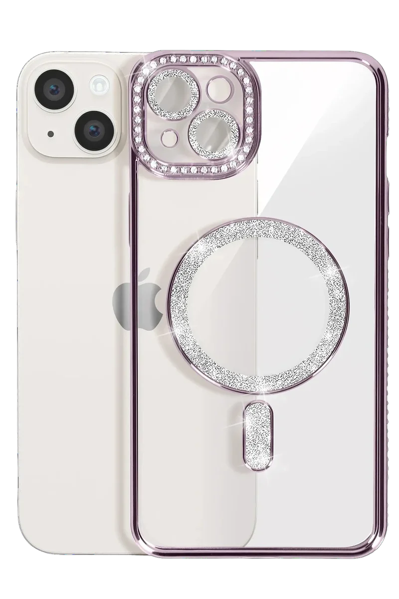 Newface iPhone 15 Kılıf Joke Simli Magneticsafe Kılıf - Derin Mor