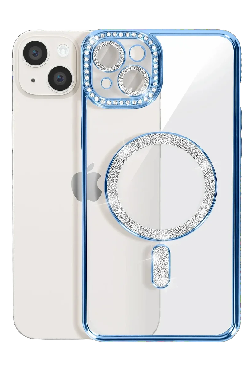 Newface iPhone 15 Kılıf Joke Simli Magneticsafe Kılıf - Mavi