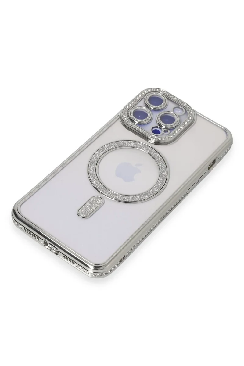 Newface iPhone 15 Pro Kılıf Joke Simli Magneticsafe Kılıf - Gümüş