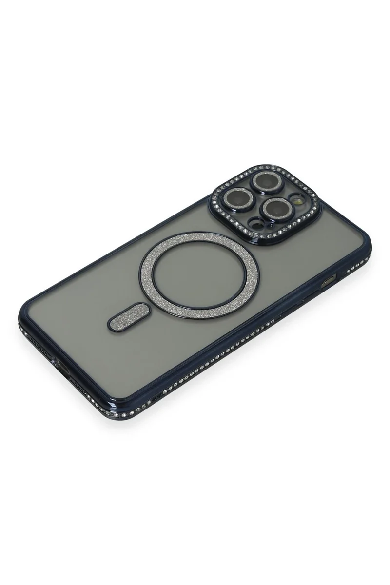 Newface iPhone 15 Pro Kılıf Joke Simli Magneticsafe Kılıf - Lacivert