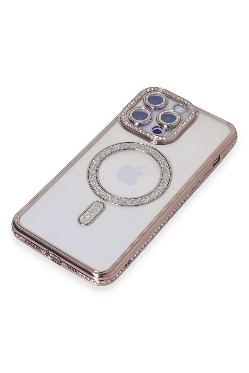 Newface iPhone 15 Pro Max Kılıf Joke Simli Magneticsafe Kılıf - Pembe