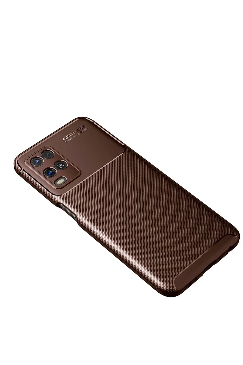 Newface Oppo A54 4G Kılıf Auto Focus Karbon Kapak - Kahverengi