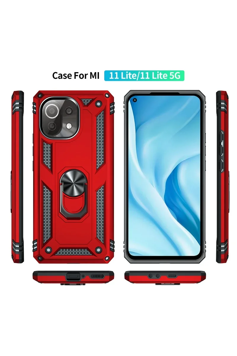 Newface Xiaomi Mİ 11 Lite Kılıf Sofya Yüzüklü Silikon Kapak - Kırmızı