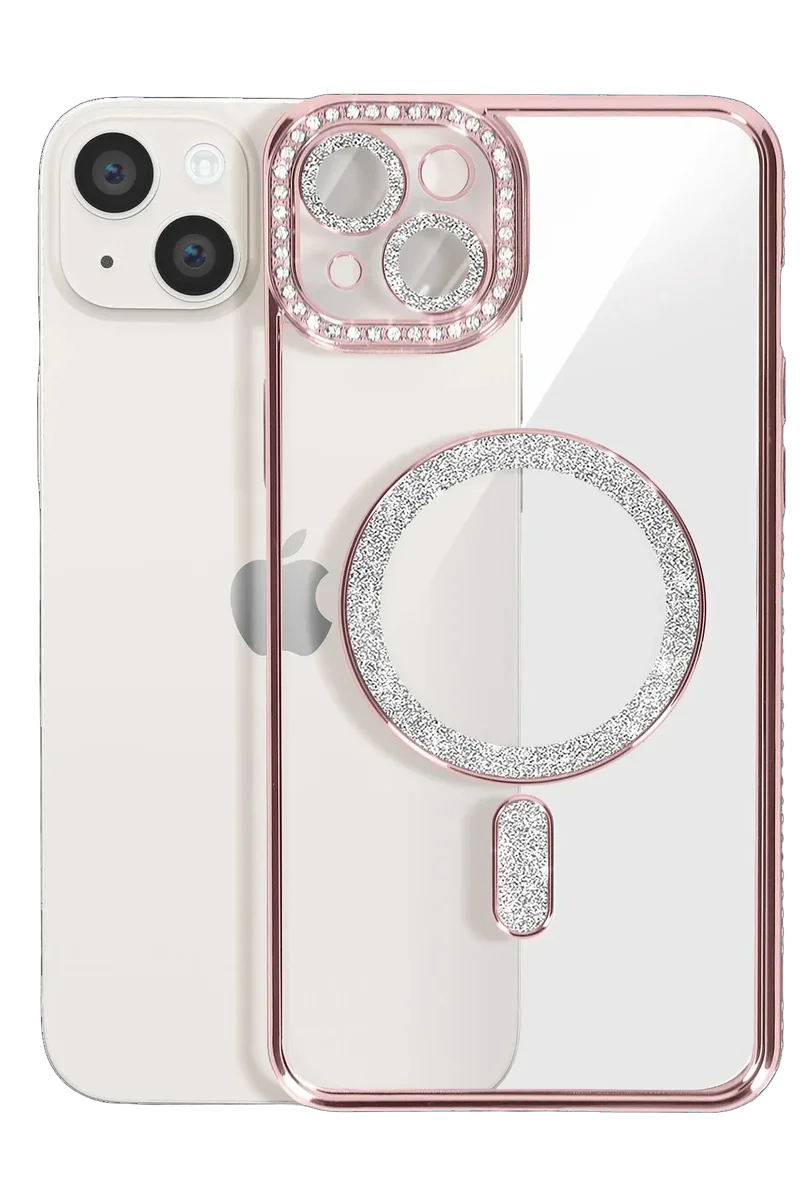 Newface iPhone 15 Kılıf Joke Simli Magneticsafe Kılıf - Pembe