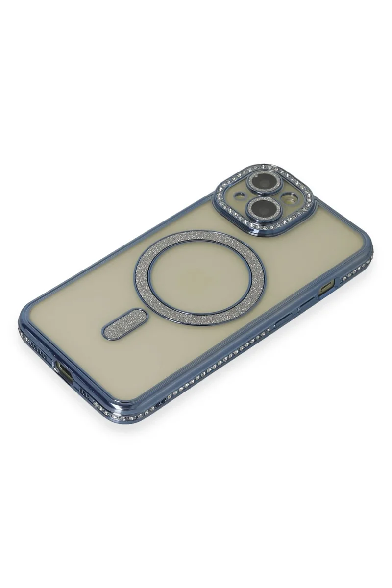 Newface iPhone 15 Kılıf Joke Simli Magneticsafe Kılıf - Lacivert