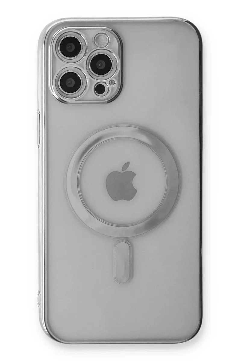 Newface iPhone 12 Pro Kılıf Magneticsafe Lazer Silikon - Gümüş