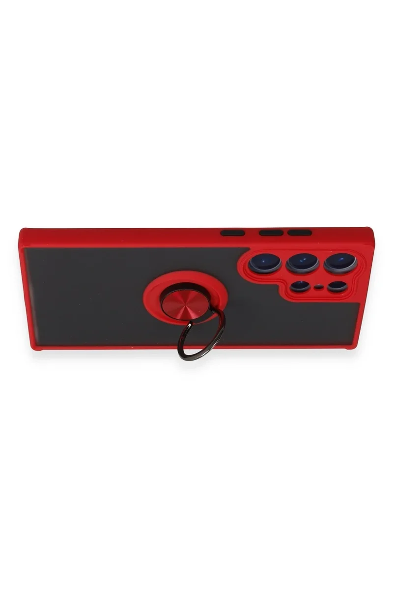 Newface Samsung Galaxy S23 Ultra Kılıf Montreal Yüzüklü Silikon Kapak - Kırmızı