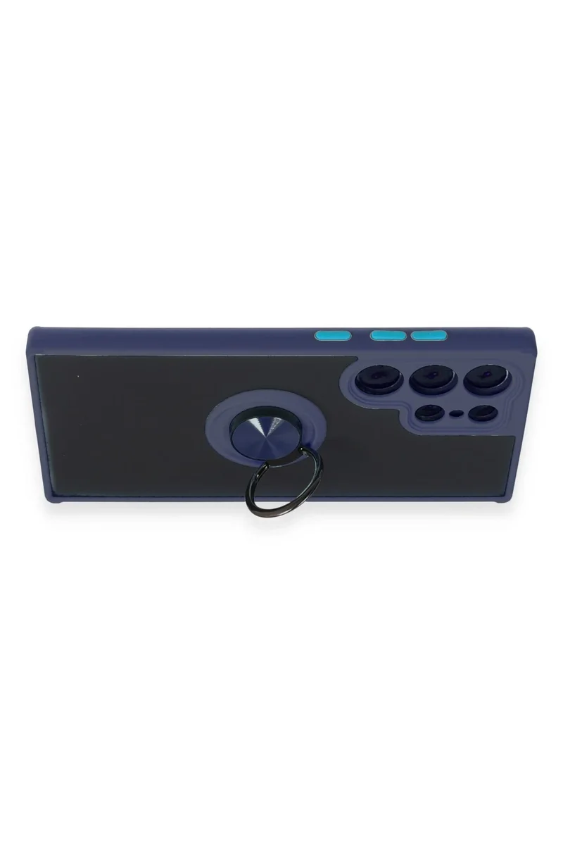 Newface Samsung Galaxy S23 Ultra Kılıf Montreal Yüzüklü Silikon Kapak - Lacivert