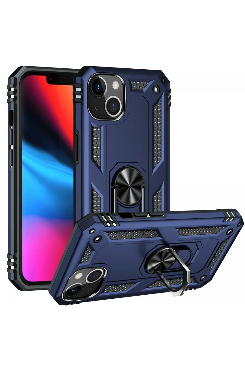 Newface iPhone 14 Kılıf Sofya Yüzüklü Silikon Kapak - Lacivert