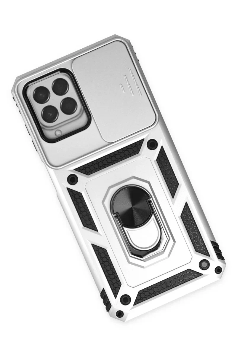 Newface Samsung Galaxy M33 Kılıf Pars Lens Yüzüklü Silikon - Gümüş