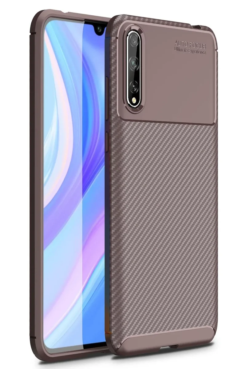 Newface Huawei P Smart S Kılıf Auto Focus Karbon Kapak - Kahverengi