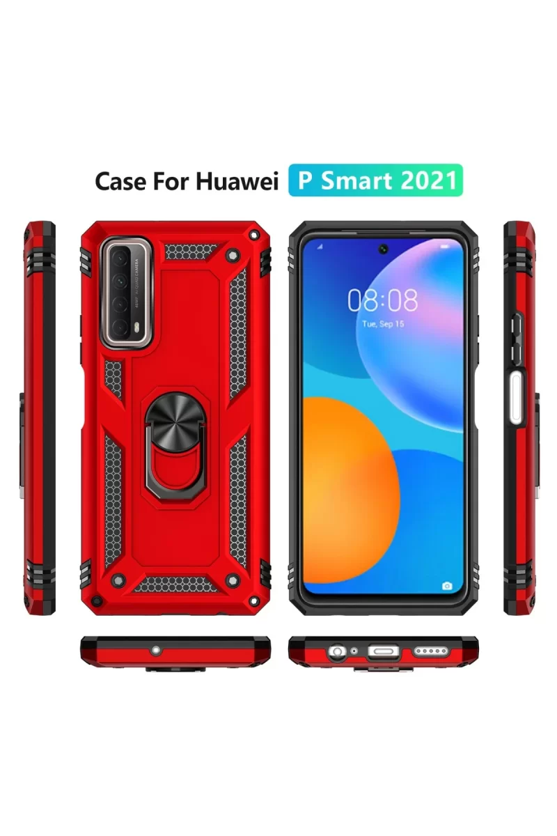 Newface Huawei P Smart 2021 Kılıf Sofya Yüzüklü Silikon Kapak - Kırmızı
