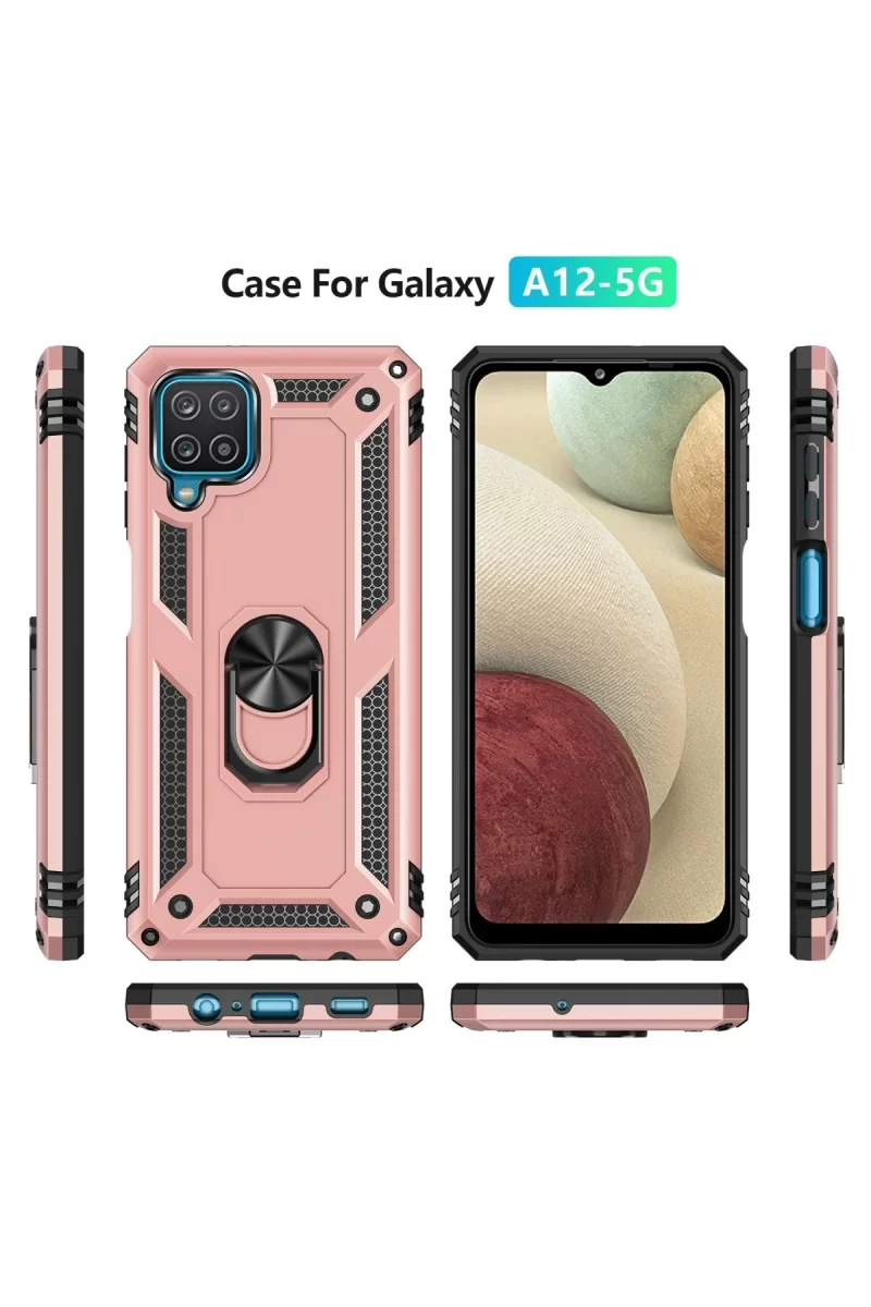 Newface Samsung Galaxy A12 Kılıf Sofya Yüzüklü Silikon Kapak - Rose