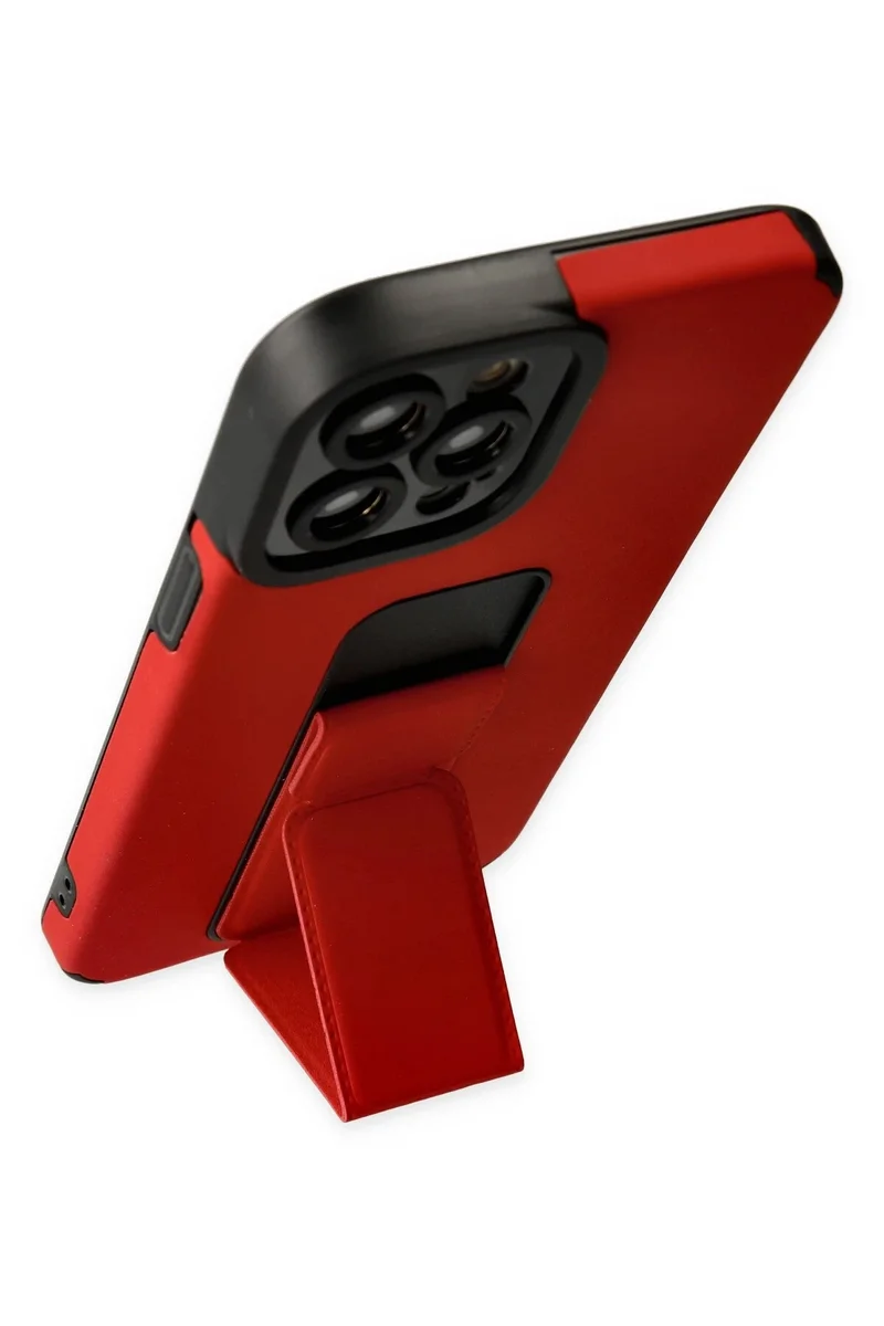 Newface iPhone 12 Pro Max Kılıf Mega Standlı Silikon - Kırmızı