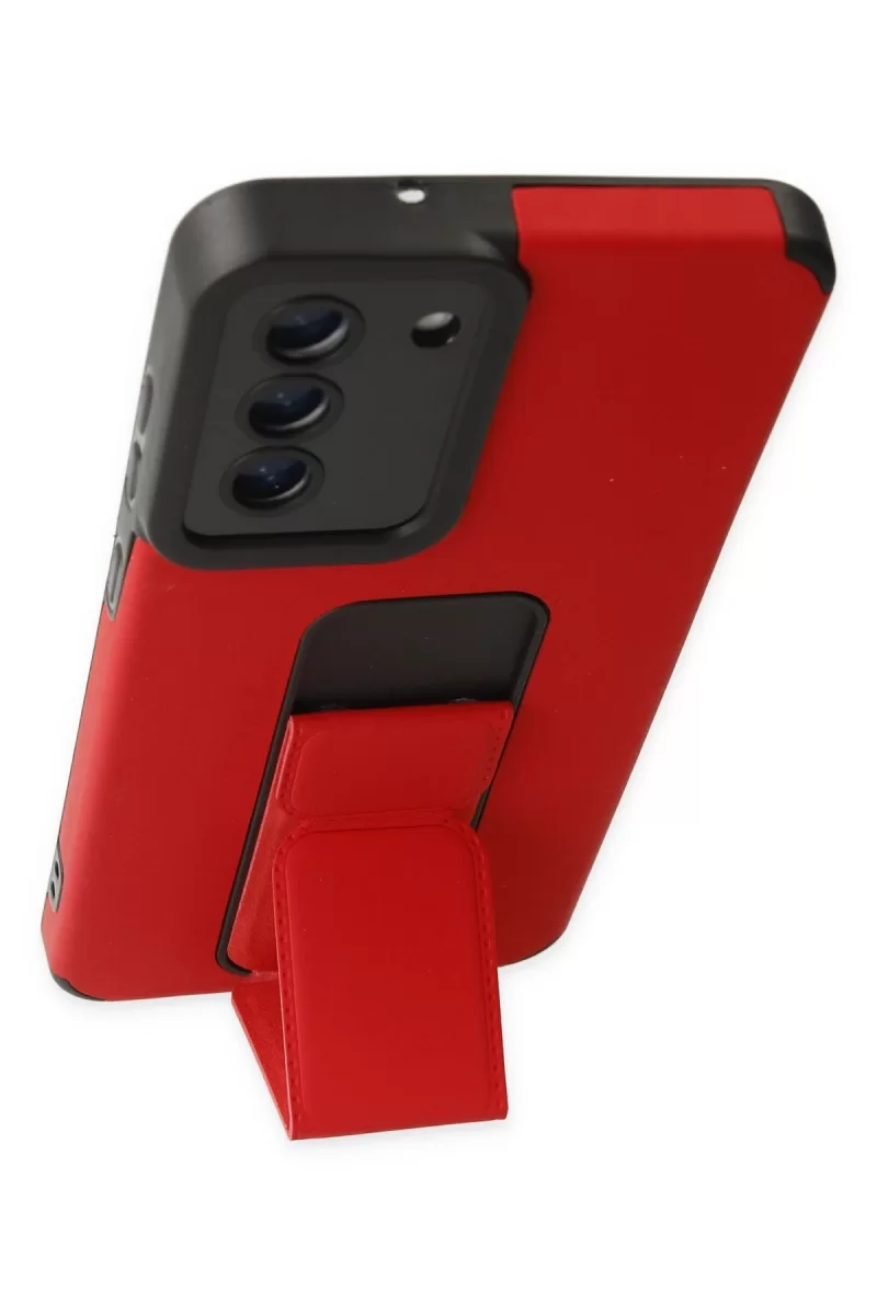 Newface Samsung Galaxy S21 FE Kılıf Mega Standlı Silikon - Kırmızı