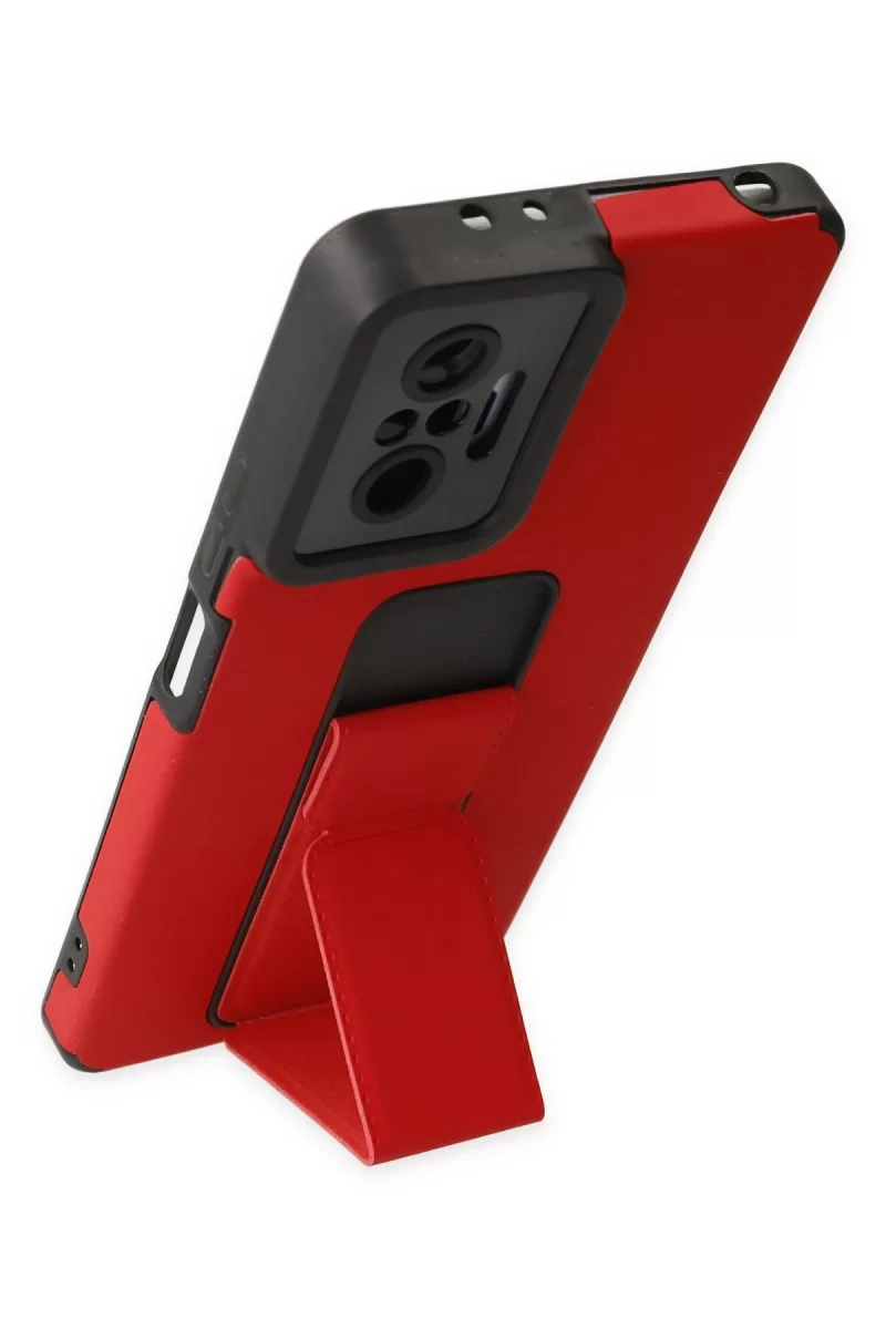 Newface Xiaomi Redmi Note 10 Pro Kılıf Mega Standlı Silikon - Kırmızı
