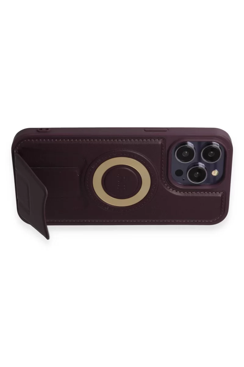 Newface iPhone 13 Pro Max Kılıf Merkür Magneticsafe Standlı Kapak - Derin Mor