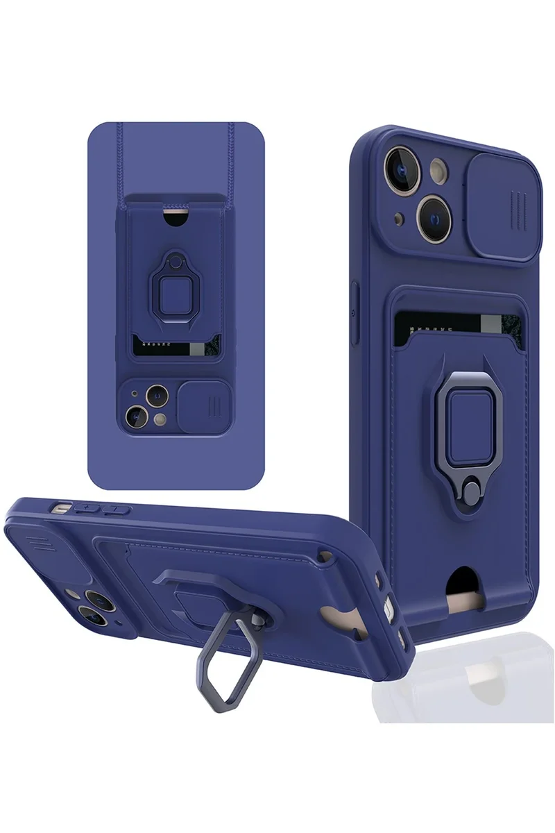 Newface iPhone 14 Kılıf Zuma Kartvizitli Yüzüklü Silikon - Lacivert