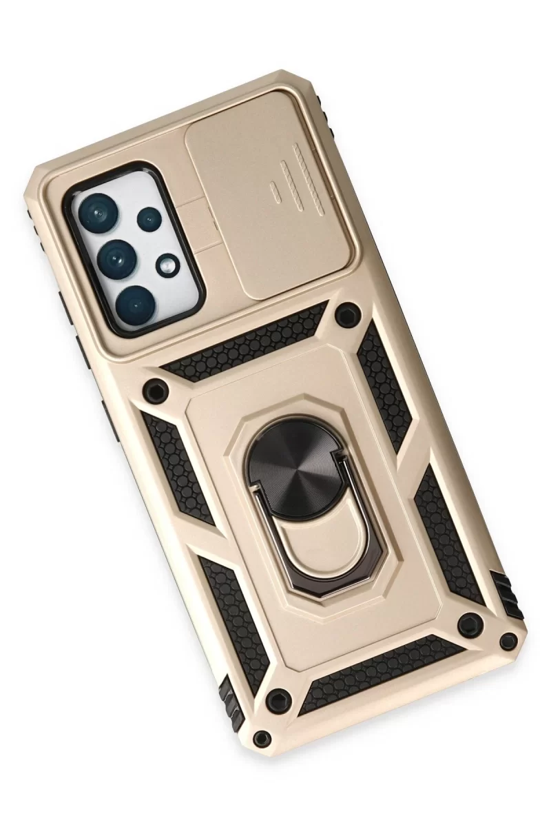 Newface Samsung Galaxy A52 Kılıf Pars Lens Yüzüklü Silikon - Gold