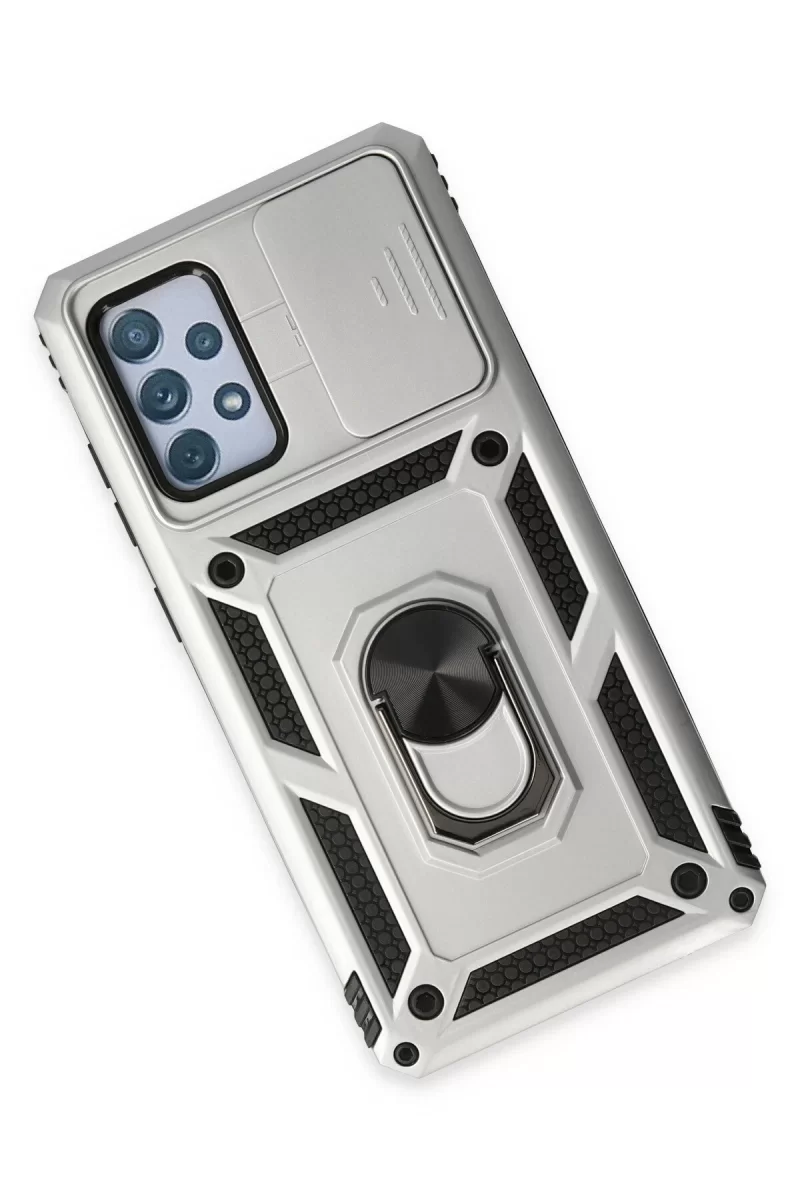 Newface Samsung Galaxy A72 Kılıf Pars Lens Yüzüklü Silikon - Gümüş