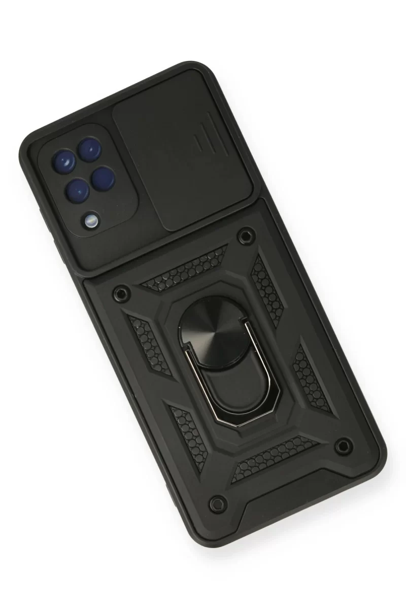 Newface Samsung Galaxy A12 Kılıf Pars Lens Yüzüklü Silikon - Siyah