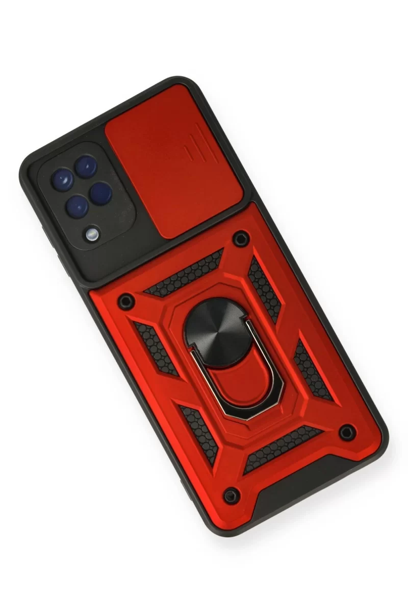 Newface Samsung Galaxy A12 Kılıf Pars Lens Yüzüklü Silikon - Kırmızı