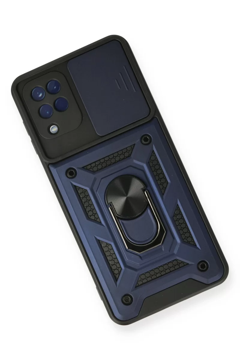 Newface Samsung Galaxy A12 Kılıf Pars Lens Yüzüklü Silikon - Lacivert