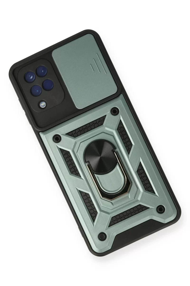 Newface Samsung Galaxy A12 Kılıf Pars Lens Yüzüklü Silikon - Yeşil