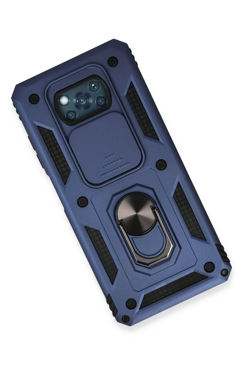 Newface Xiaomi Pocophone X3 Kılıf Pars Lens Yüzüklü Silikon - Lacivert