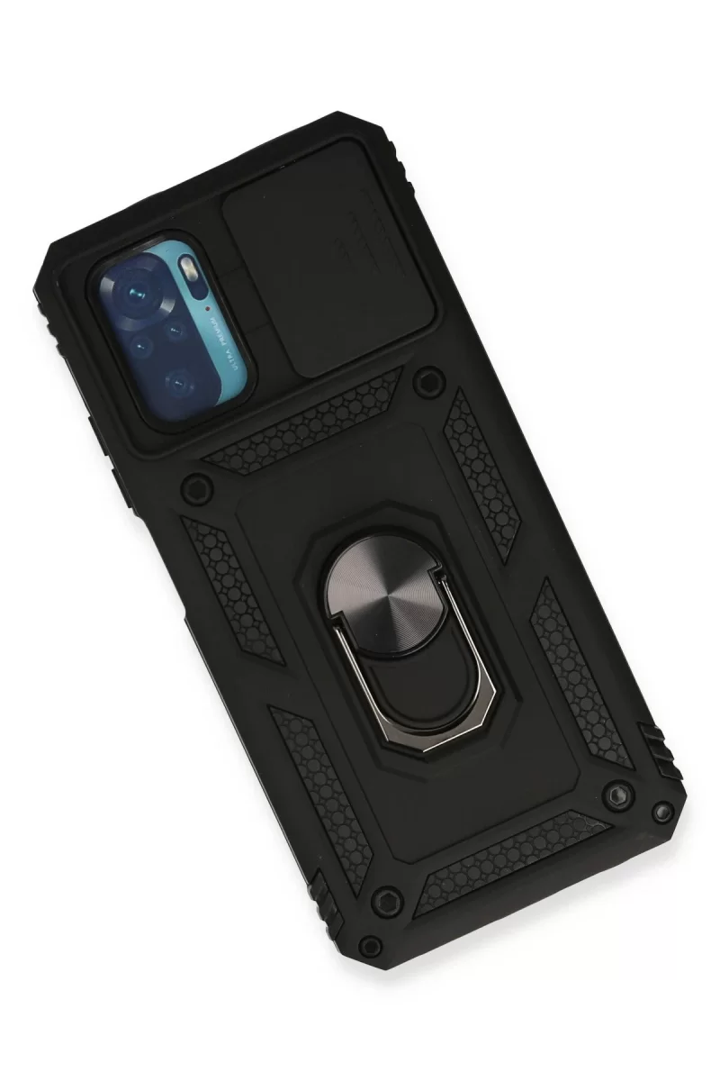 Newface Xiaomi Redmi Note 10 Kılıf Pars Lens Yüzüklü Silikon - Siyah