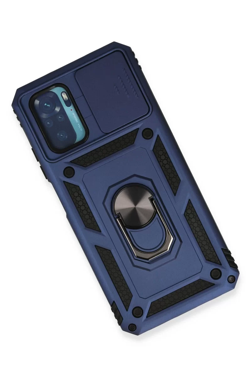 Newface Xiaomi Redmi Note 10 Kılıf Pars Lens Yüzüklü Silikon - Lacivert