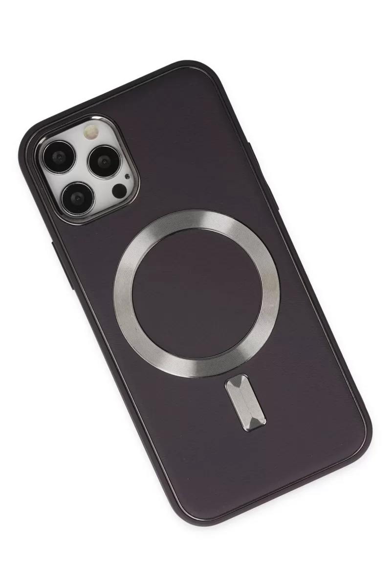 Newface iPhone 12 Pro Max Kılıf Coco Deri Magneticsafe Silikon - Derin Mor