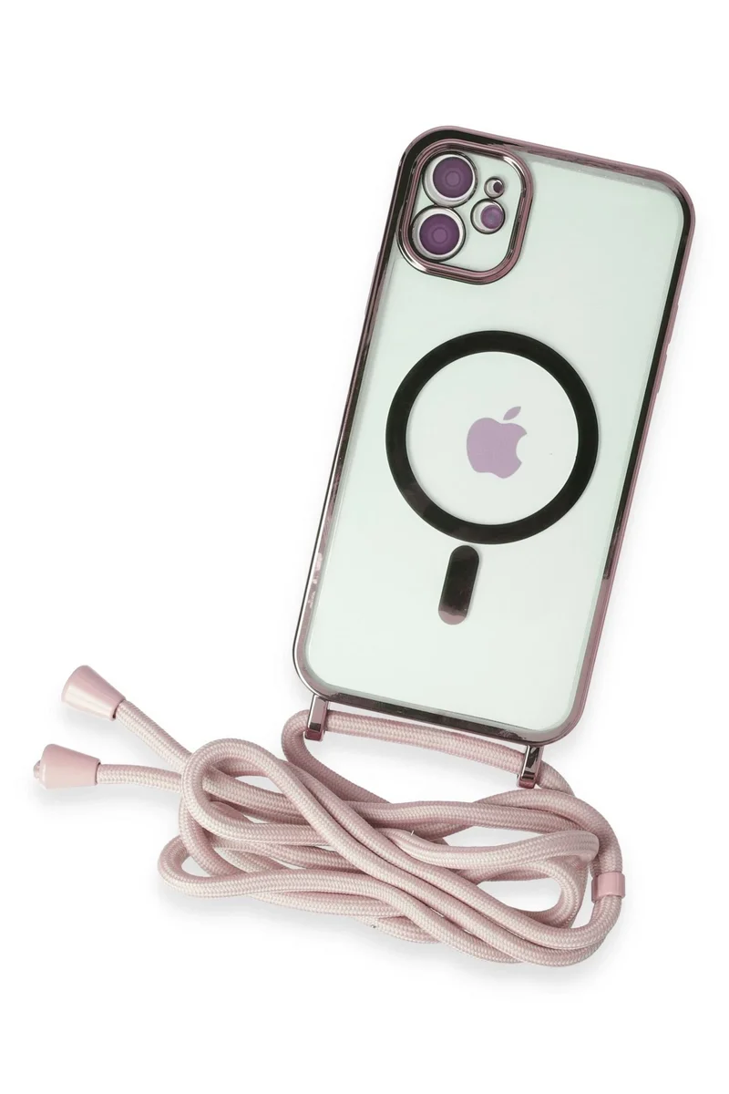 Newface iPhone 12 Kılıf Divo Lazer Askılı Magsafe Kapak - Pembe