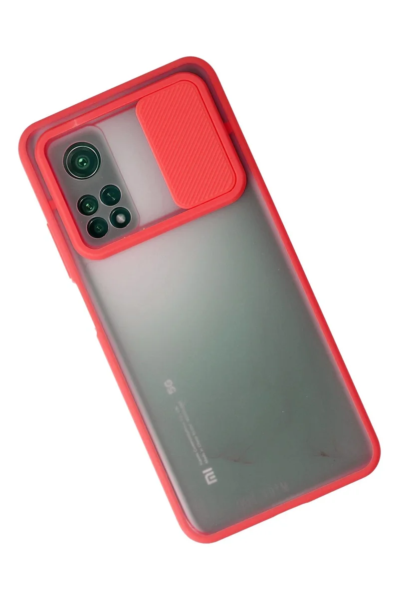 Newface Xiaomi Mi 10T Kılıf Palm Buzlu Kamera Sürgülü Silikon - Kırmızı