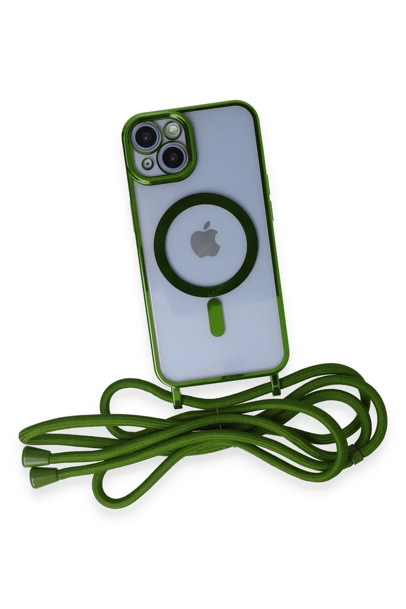 Newface iPhone 14 Kılıf Divo Lazer Askılı Magsafe Kapak - Koyu Yeşil