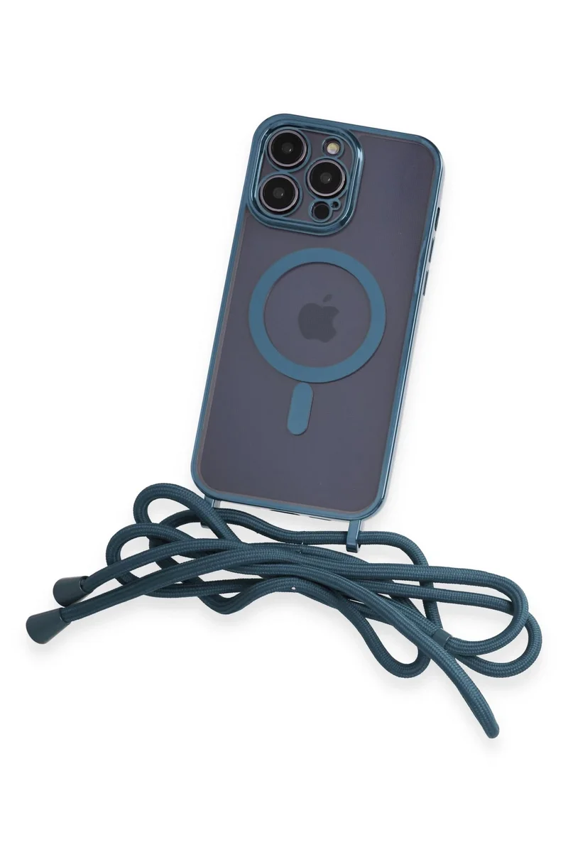 Newface iPhone 14 Pro Max Kılıf Divo Lazer Askılı Magsafe Kapak - Sierra Blue