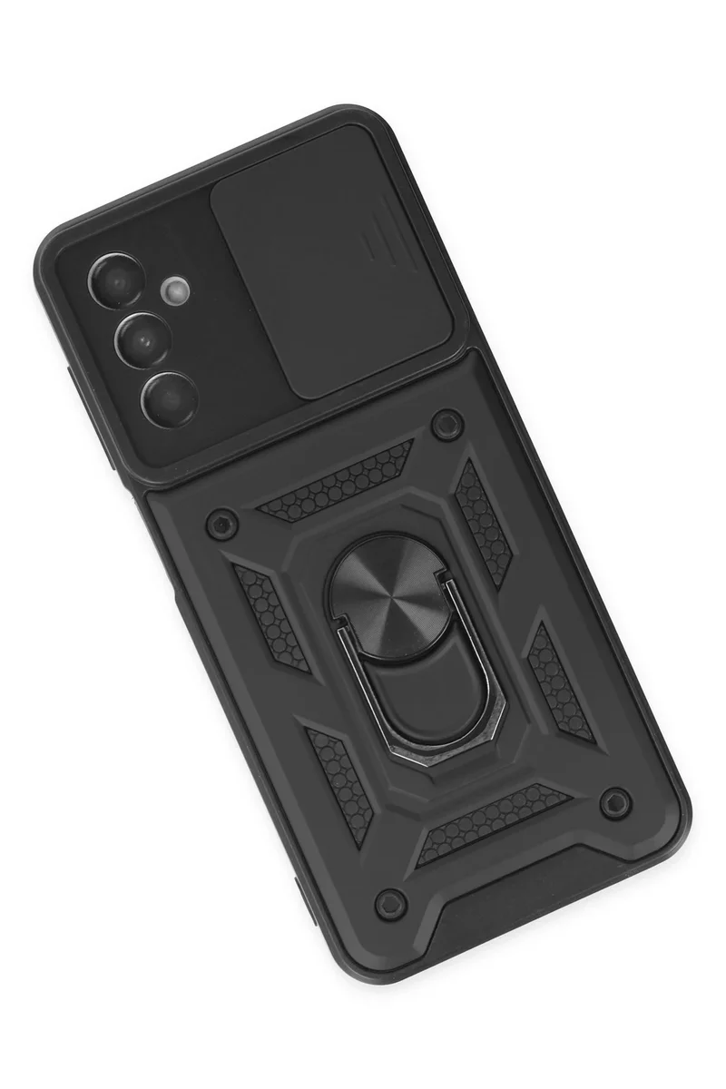 Newface Samsung Galaxy M13 Kılıf Pars Lens Yüzüklü Silikon - Siyah