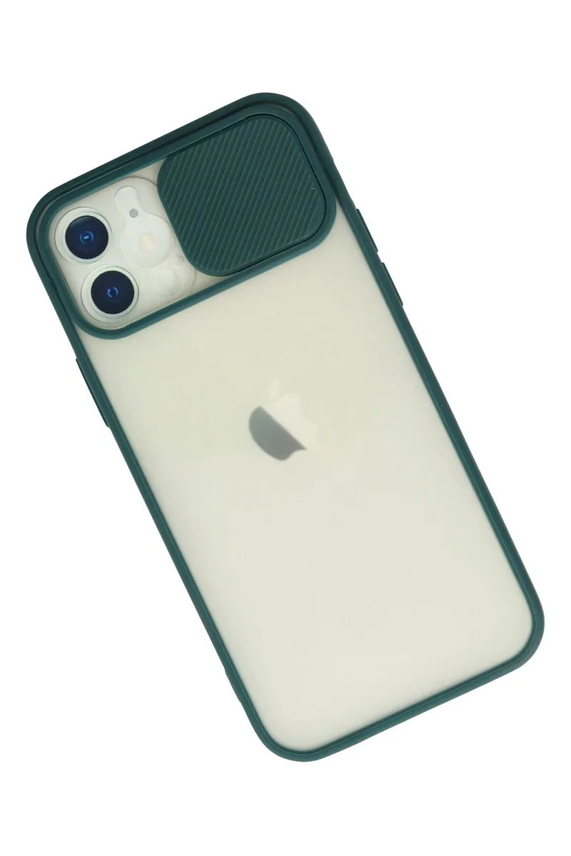 Newface iPhone 12 Kılıf Palm Buzlu Kamera Sürgülü Silikon - Yeşil