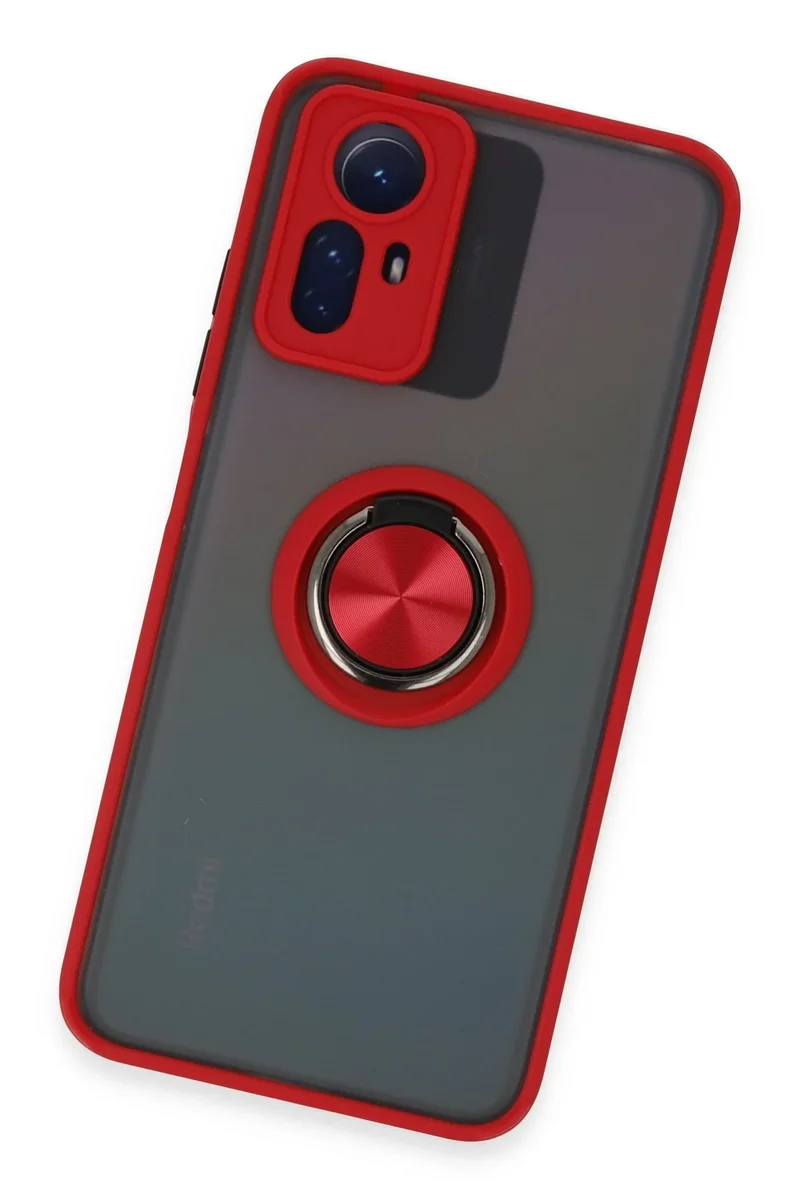 Newface Xiaomi Redmi Note 12S Kılıf Montreal Yüzüklü Silikon Kapak - Kırmızı