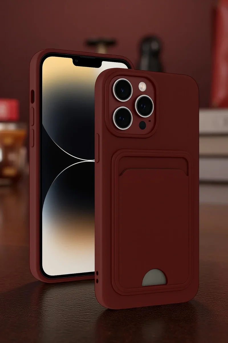 Newface iPhone 15 Pro Max Kılıf Kelvin Kartvizitli Silikon - Bordo