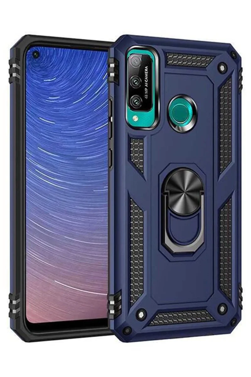 Newface Huawei P40 Lite E Kılıf Sofya Yüzüklü Silikon Kapak - Lacivert