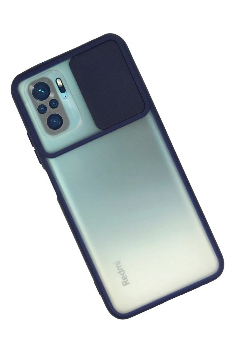 Newface Xiaomi Redmi Note 10 Kılıf Palm Buzlu Kamera Sürgülü Silikon - Lacivert