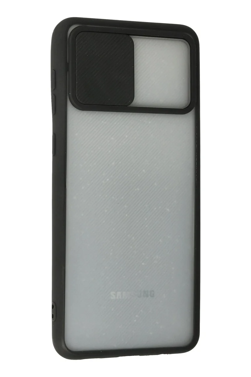 Newface Samsung Galaxy A02 Kılıf Palm Buzlu Kamera Sürgülü Silikon - Siyah